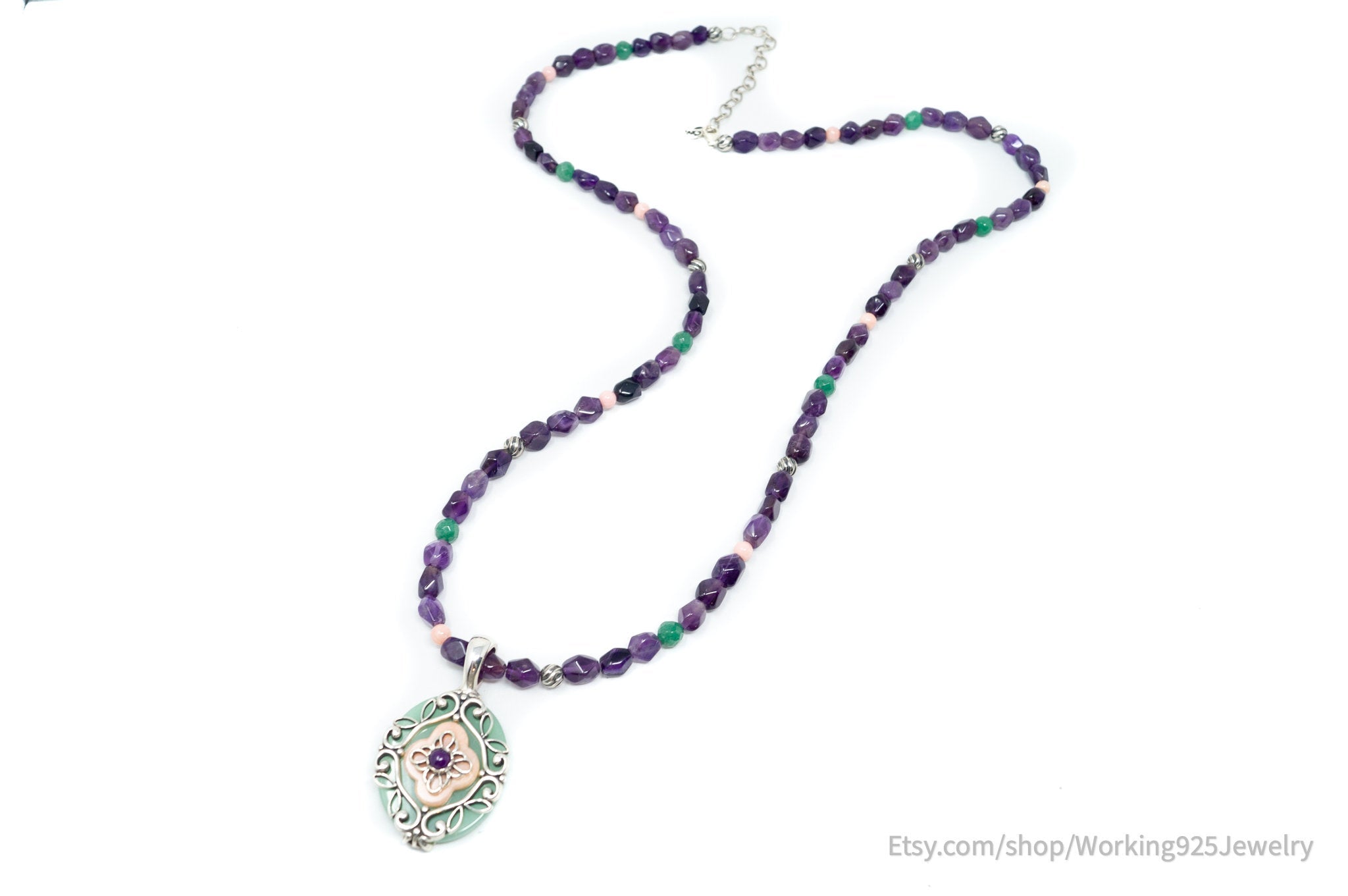 Vintage Carolyn Pollack Relios Amethyst Bead Western Sterling Silver Necklace | Jewelry > Necklaces > Pendants | Wiccan Center