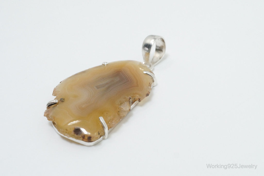 Large Vintage Brown Crazy Lace Agate Sterling Silver Necklace Pendant | Jewelry > Necklaces > Pendants | Wiccan Center