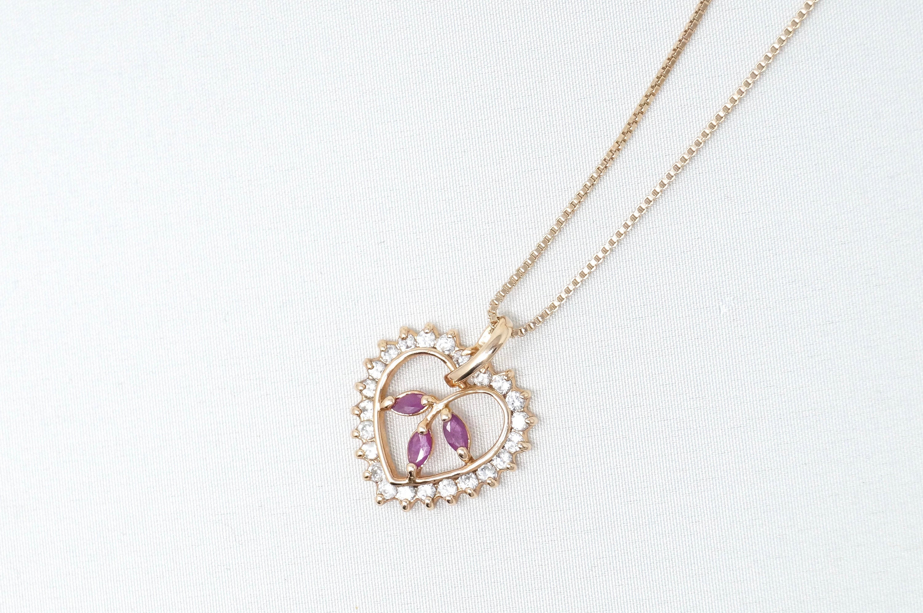 Vtg Ruby Simulated Heart Accented Rose Gold Vermeil Sterling Silver Necklace 18" | Jewelry > Necklaces > Pendants | Wiccan Center