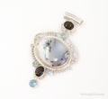 Large SAJEN Dendritic Agate Smoky Topaz Blue Topaz Sterling Silver Pendant | Jewelry > Necklaces > Pendants | Wiccan Center