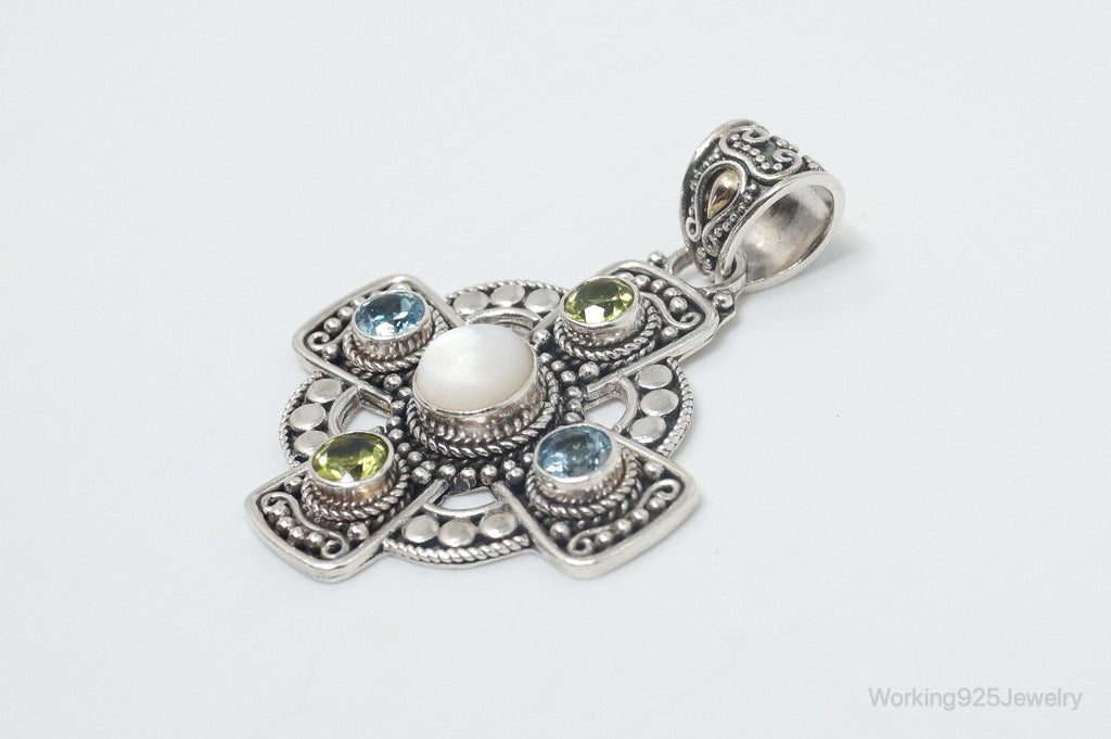 Vintage Designer BA Suarti 18K Gold Multi Gem Sterling Silver Necklace Pendant | Jewelry > Necklaces > Pendants | Wiccan Center