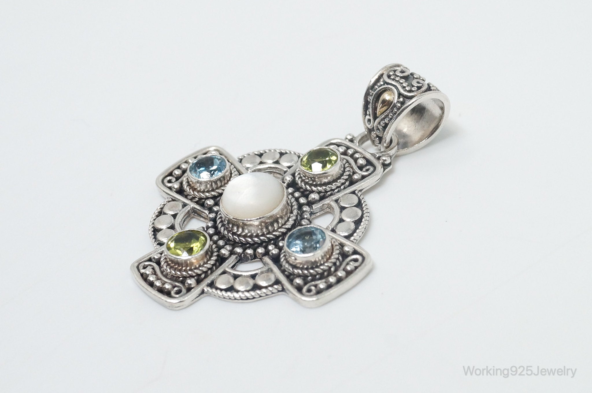 Vintage Designer BA Suarti 18K Gold Multi Gem Sterling Silver Necklace Pendant | Jewelry > Necklaces > Pendants | Wiccan Center