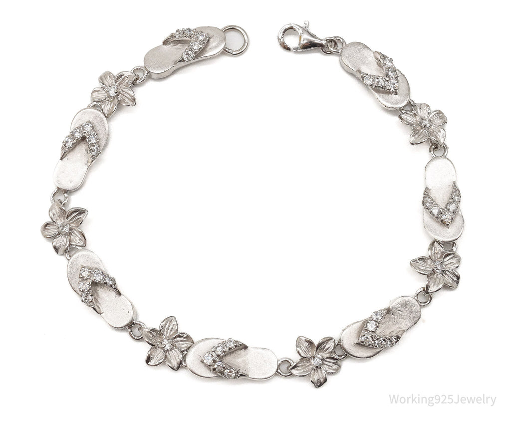 Vintage Cubic Zirconia Sandals & Flowers Sterling Silver Bracelet | Jewelry > Bracelets | Wiccan Center