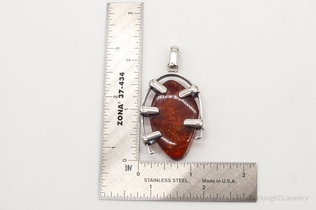 Large Vintage Amber Modernist Silver Necklace Pendant | Jewelry > Necklaces > Pendants | Wiccan Center