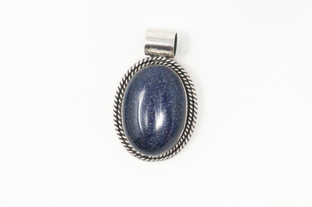 Vintage Handmade Blue Goldstone Sterling Silver Southwestern Necklace Pendant | Jewelry > Necklaces > Pendants | Wiccan Center