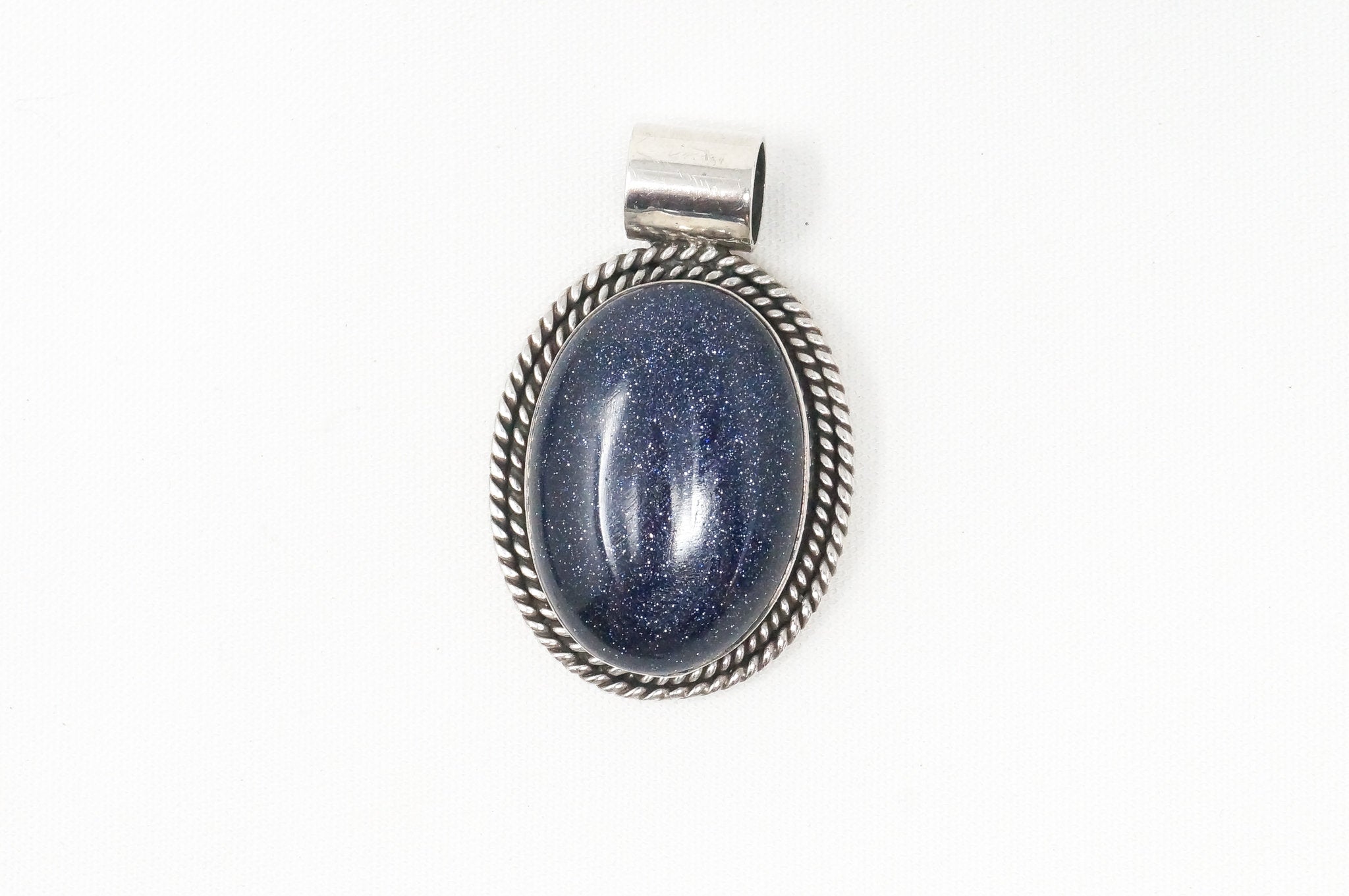 Vintage Handmade Blue Goldstone Sterling Silver Southwestern Necklace Pendant | Jewelry > Necklaces > Pendants | Wiccan Center