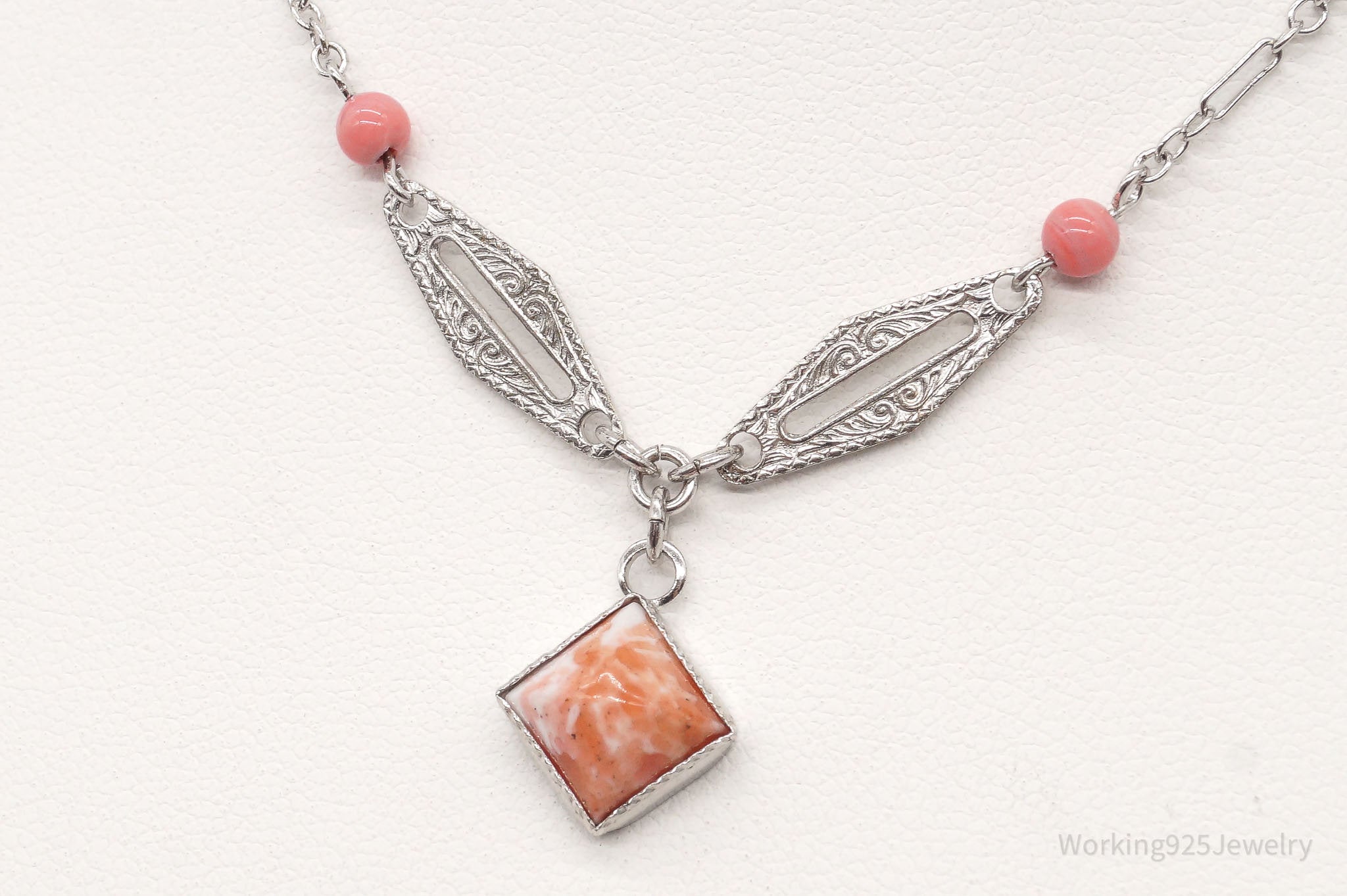 Antique Pink Stone Sterling Silver Necklace | Jewelry > Necklaces > Pendants | Wiccan Center