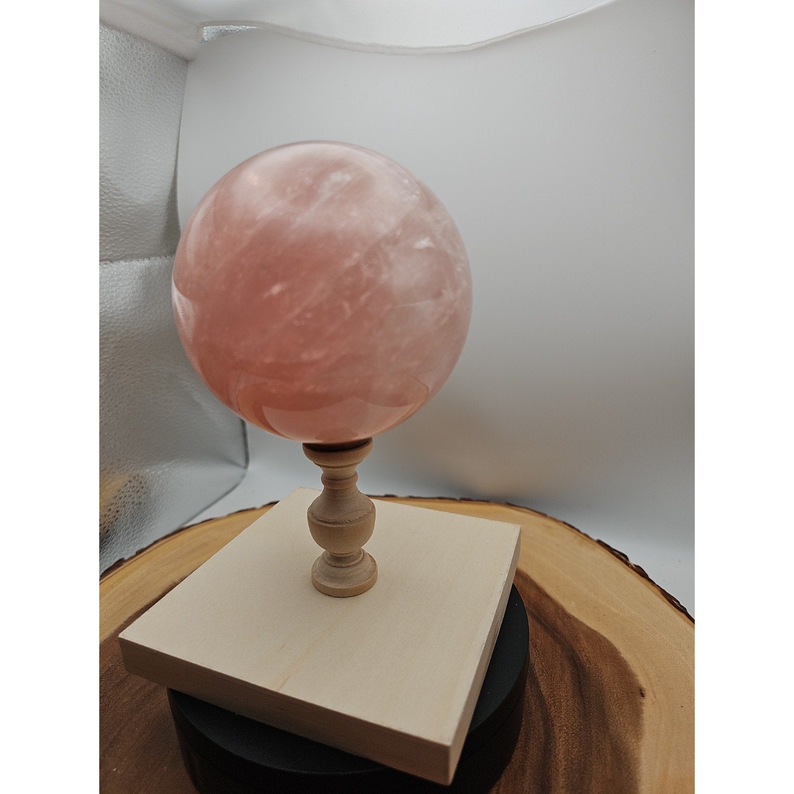 3.04LB Natural Pink Rose Quartz Crystal Sphere 98-107mm W/stand | Crystal Spheres & Eggs | Wiccan Center