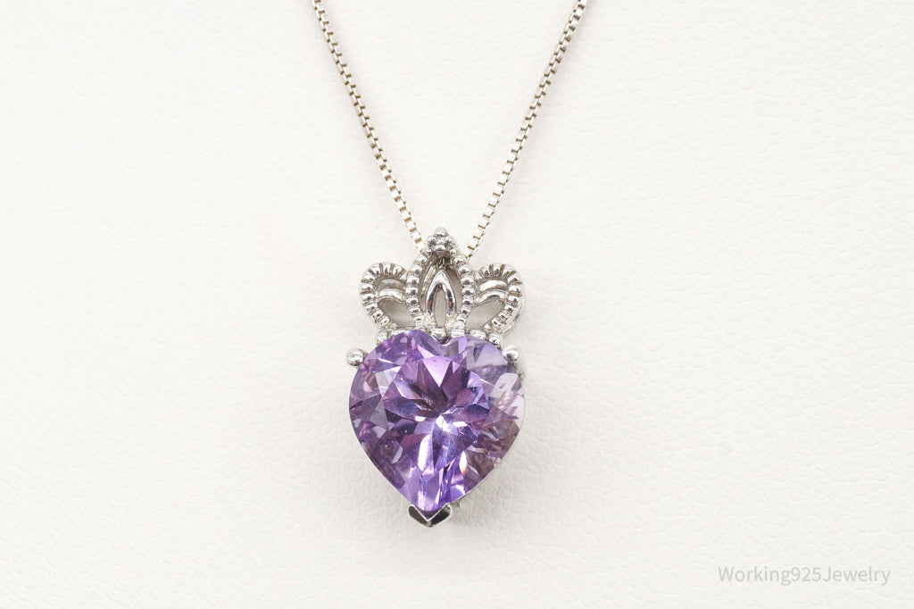 Vintage Purple Cubic Zirconia Crowned Heart Sterling Silver Necklace | Jewelry > Necklaces > Pendants | Wiccan Center