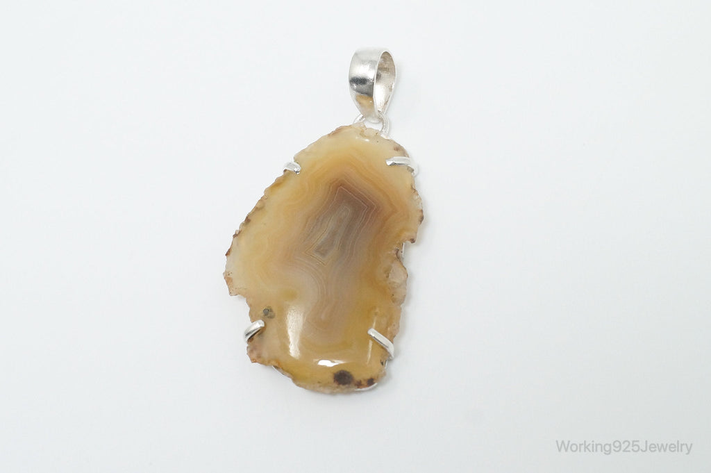 Large Vintage Brown Crazy Lace Agate Sterling Silver Necklace Pendant | Jewelry > Necklaces > Pendants | Wiccan Center
