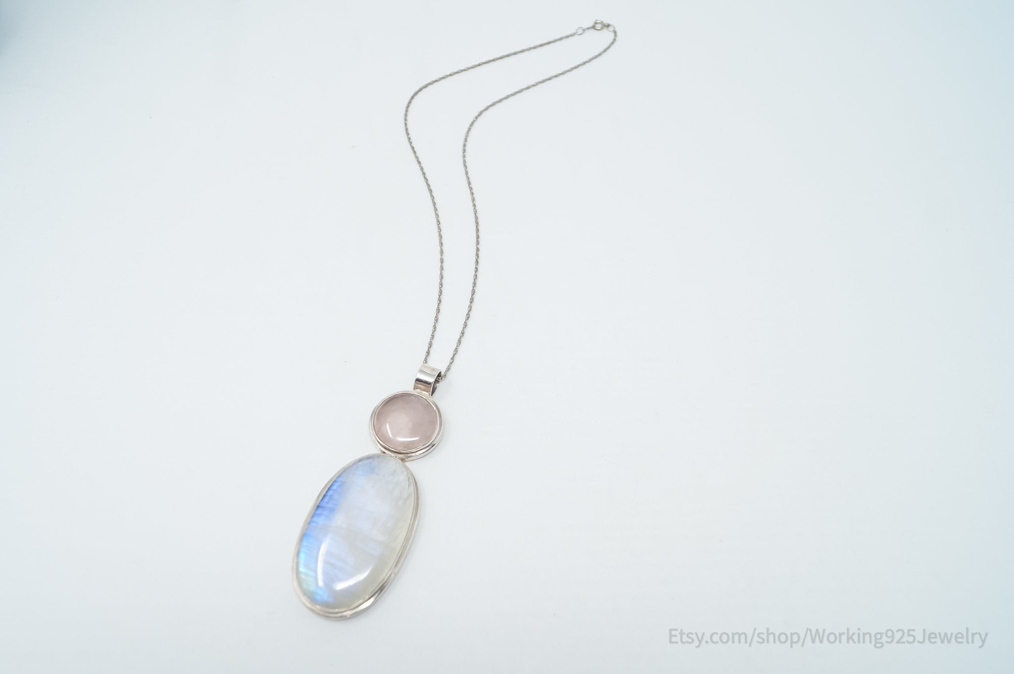 Vintage Large Moonstone Rose Quartz Sterling Silver Southwestern Necklace | Jewelry > Necklaces > Pendants | Wiccan Center