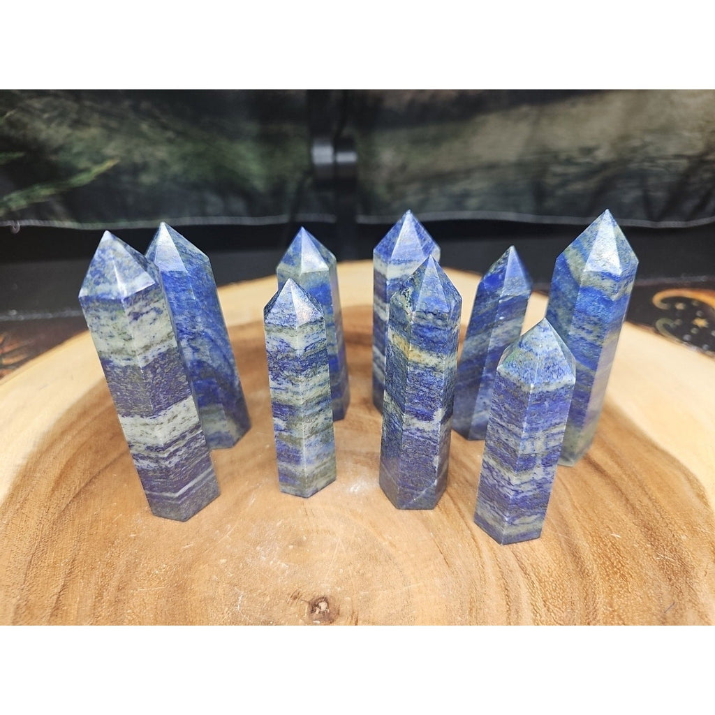 Blue Lapis Lazuli & Pyrite Crystal Tower — Rare Generator Point from Brazil | CrystalCloud Company | Crystal Points & Towers | Wiccan Center