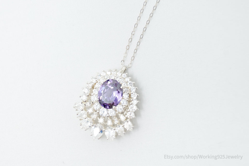 Vintage Amethyst CZ Art Deco Sterling Silver Long Chain Necklace | Jewelry > Necklaces > Pendants | Wiccan Center