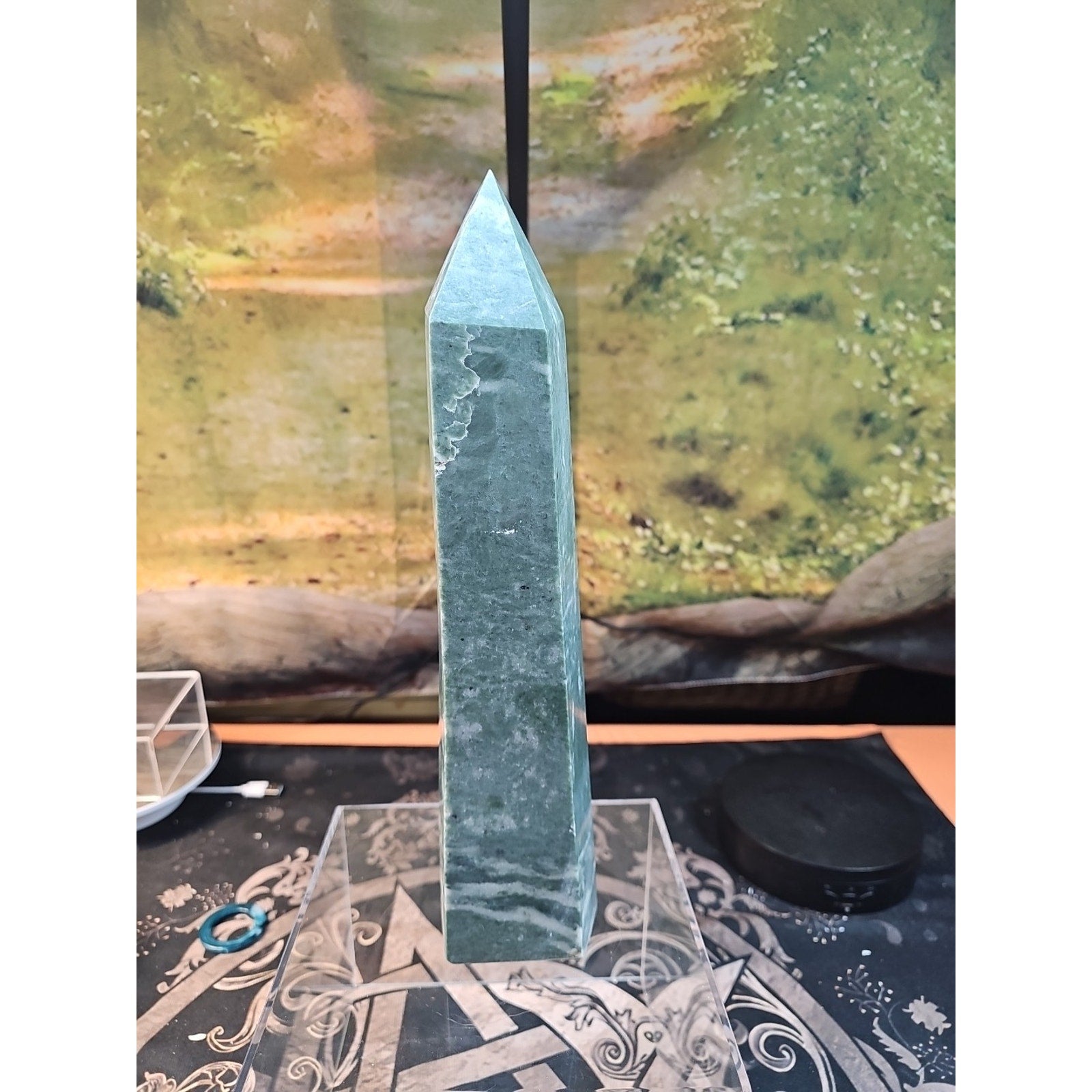 4.69lbs 12in Tall Green Jasper Crystal Point Tower Healing