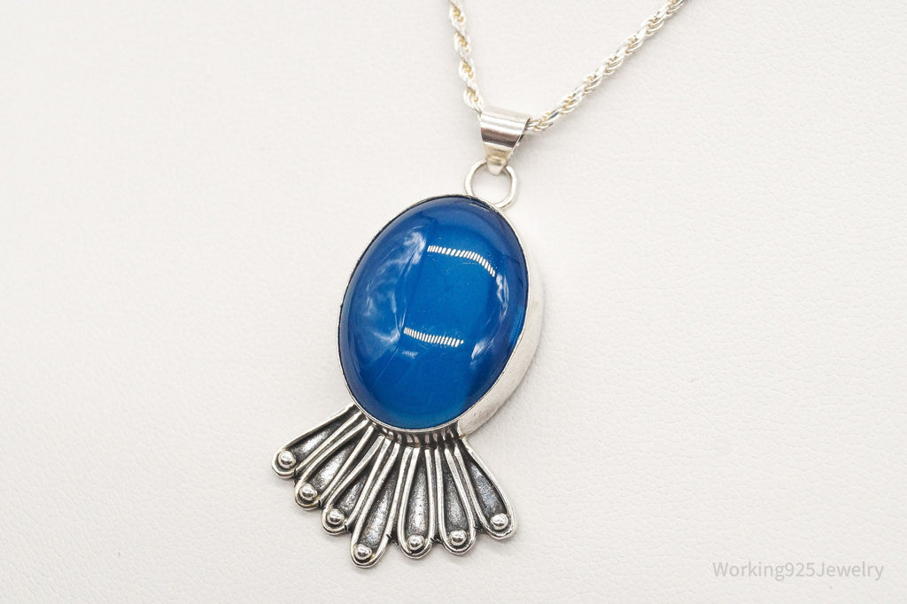 Vintage Deep Blue Chalcedony Sterling Silver Necklace | Jewelry > Necklaces > Pendants | Wiccan Center