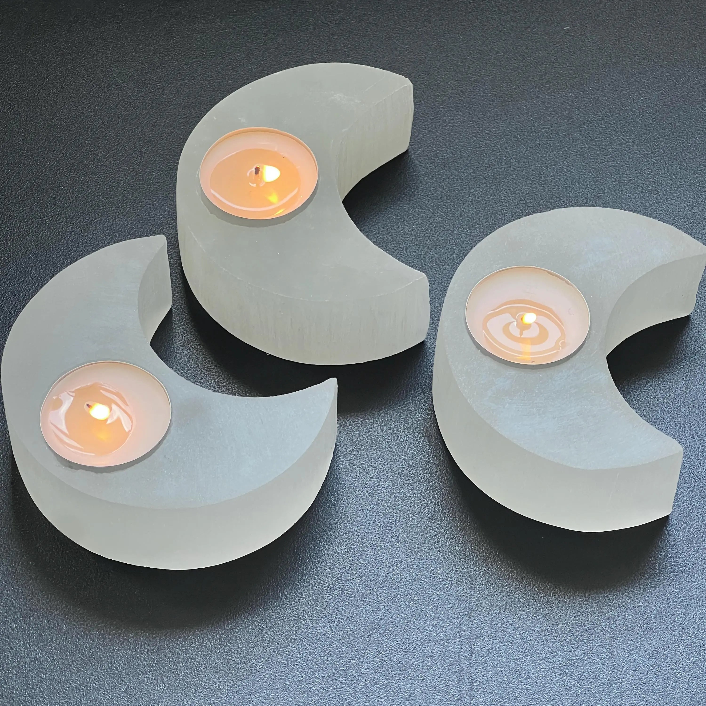 Selenite Crystal Crescent Moon Tealight Candle Carving Gemstone Home Decor | Home & Living > Home Decor > Candles & Home Fragrances > Candles > Tea Lights | Wiccan Center