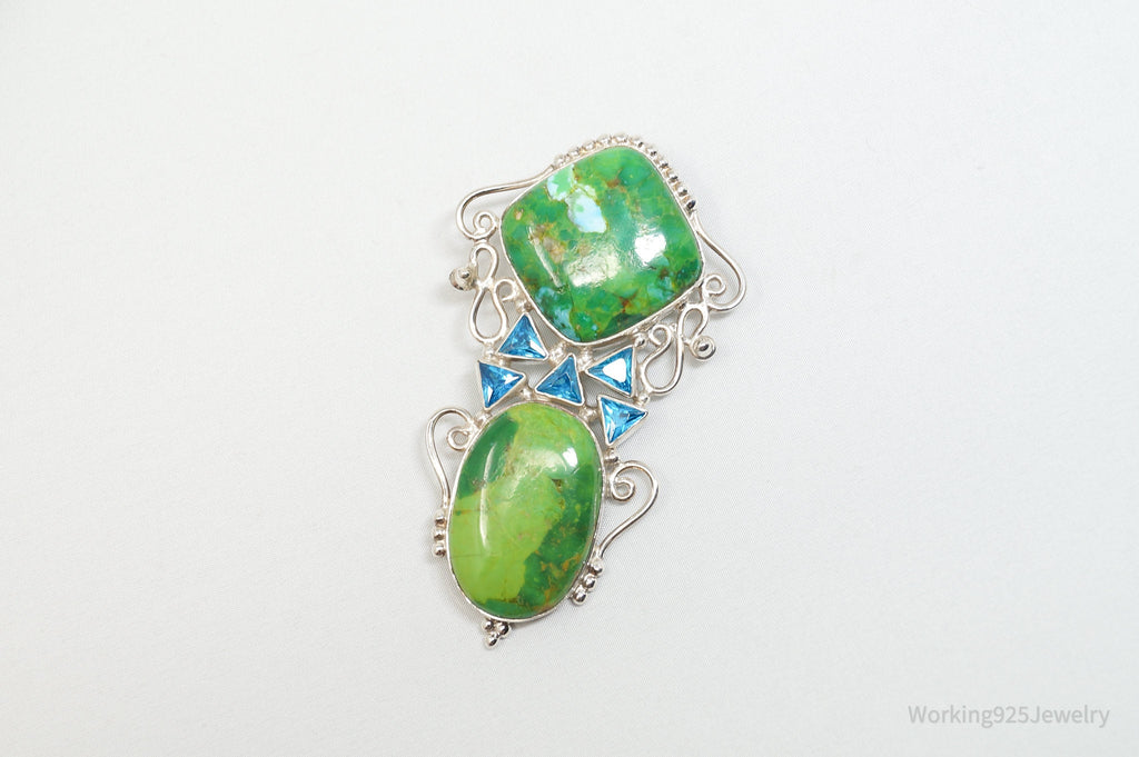 Vintage Large Green Turquoise Blue Topaz Sterling Silver Necklace Pendant | Jewelry > Necklaces > Pendants | Wiccan Center