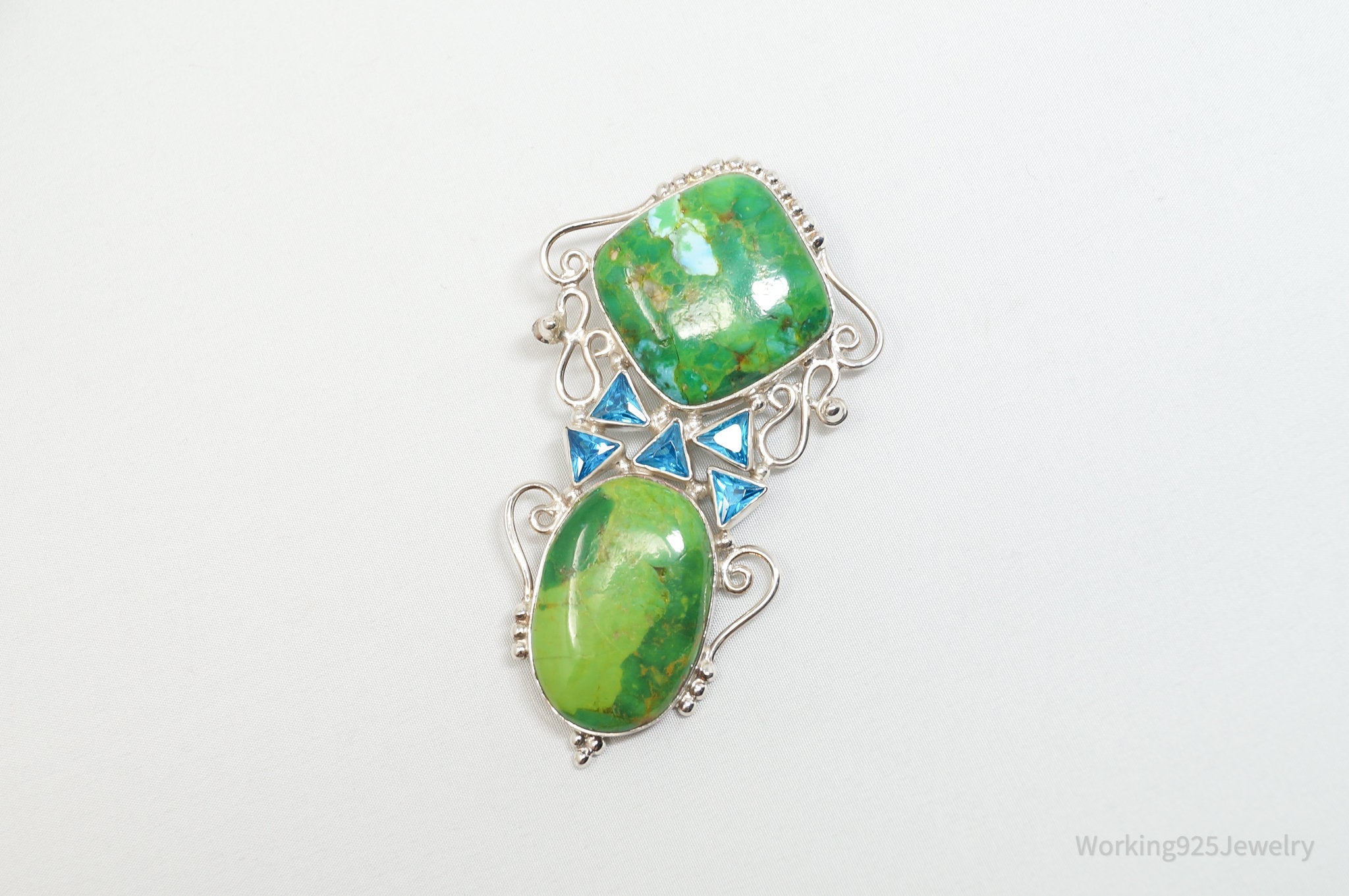Vintage Large Green Turquoise Blue Topaz Sterling Silver Necklace Pendant | Jewelry > Necklaces > Pendants | Wiccan Center