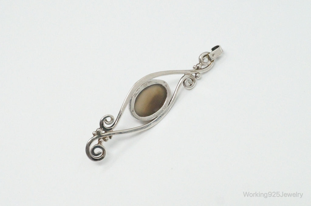 Large Vintage Brown Gemstone Sterling Silver Necklace Pendant | Jewelry > Necklaces > Pendants | Wiccan Center