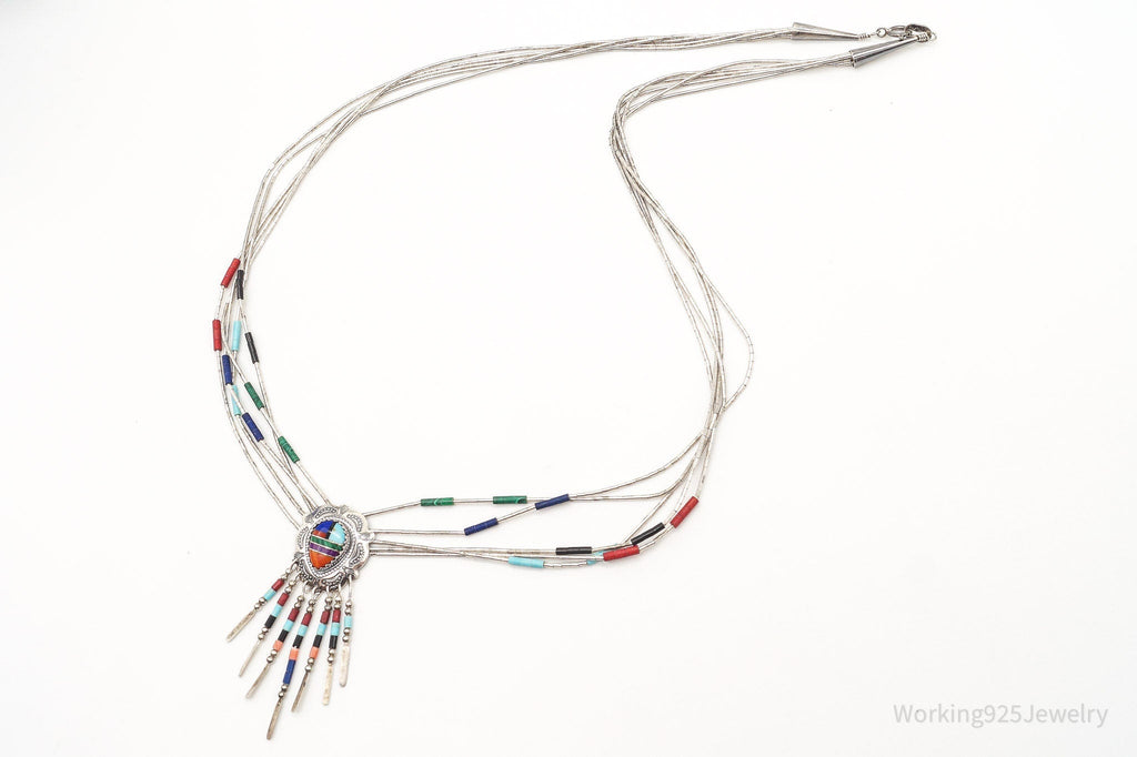 Vintage Native American QT Multi Gem Bead Sterling Silver Chain Necklace | Jewelry > Necklaces | Wiccan Center