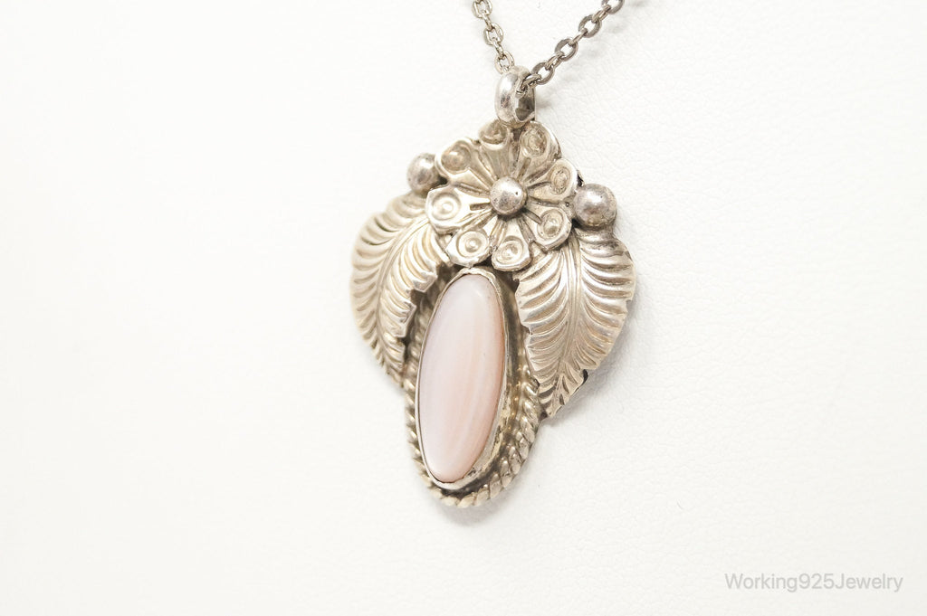 Vintage Native America F. Chee Pink Mother Of Pearl Sterling Silver Necklace | Jewelry > Necklaces > Pendants | Wiccan Center
