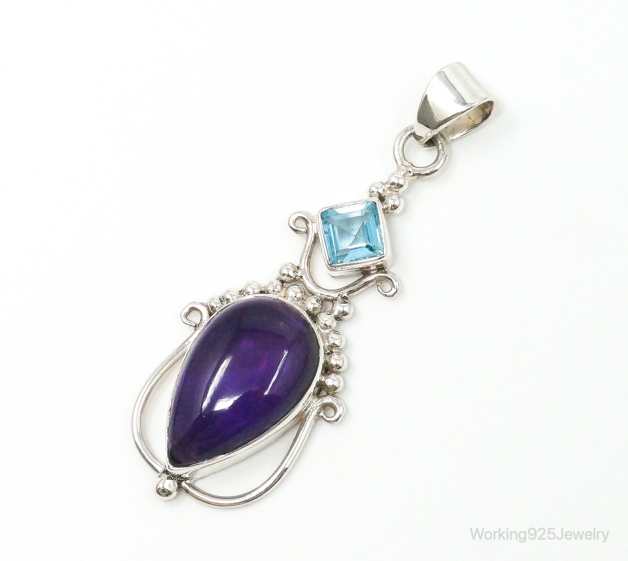 Large Vintage Blue Topaz Amethyst Sterling Silver Pendant | Jewelry > Necklaces > Pendants | Wiccan Center