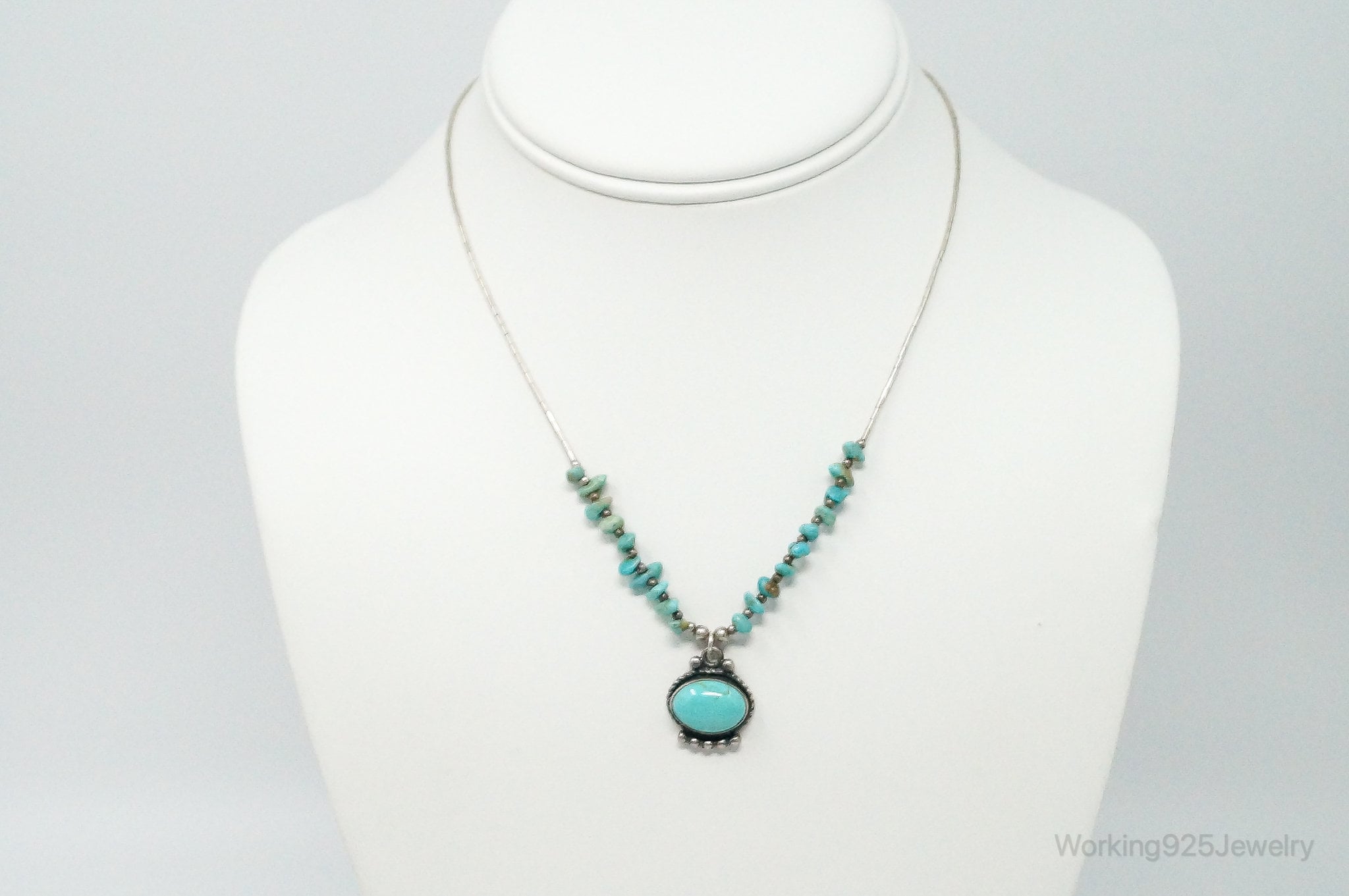 Vintage Native American Large Turquoise Sterling Silver Bead Necklace | Jewelry > Necklaces > Pendants | Wiccan Center