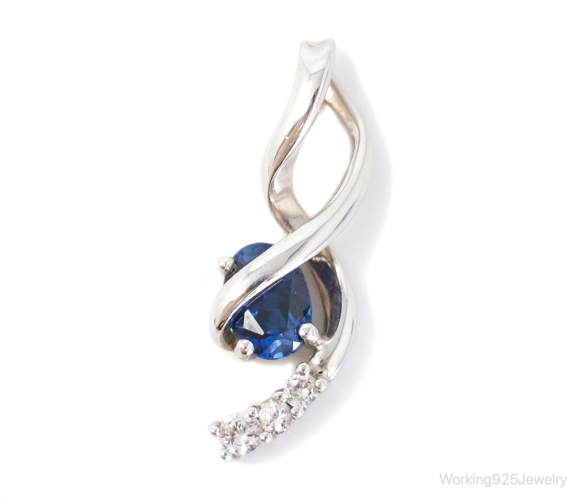 Blue Sapphire Cubic Zirconia Sterling Silver Necklace Pendant | Jewelry > Necklaces > Pendants | Wiccan Center