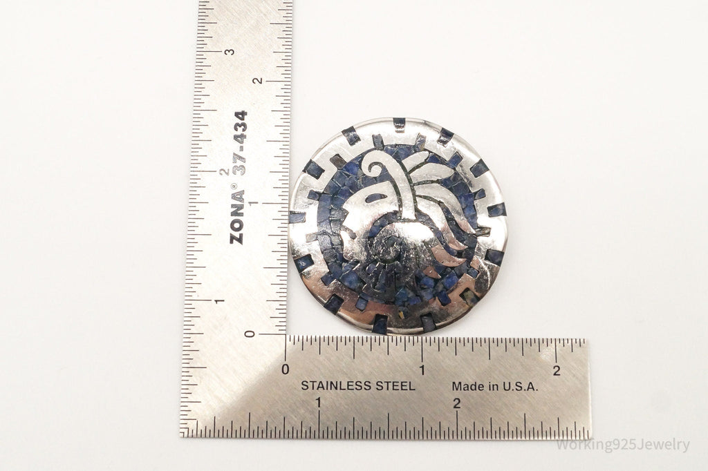 Vintage Mexico Handmade Sodalite Inlay Aztec Sterling Silver Pendant Pin | Jewelry > Necklaces > Pendants | Wiccan Center