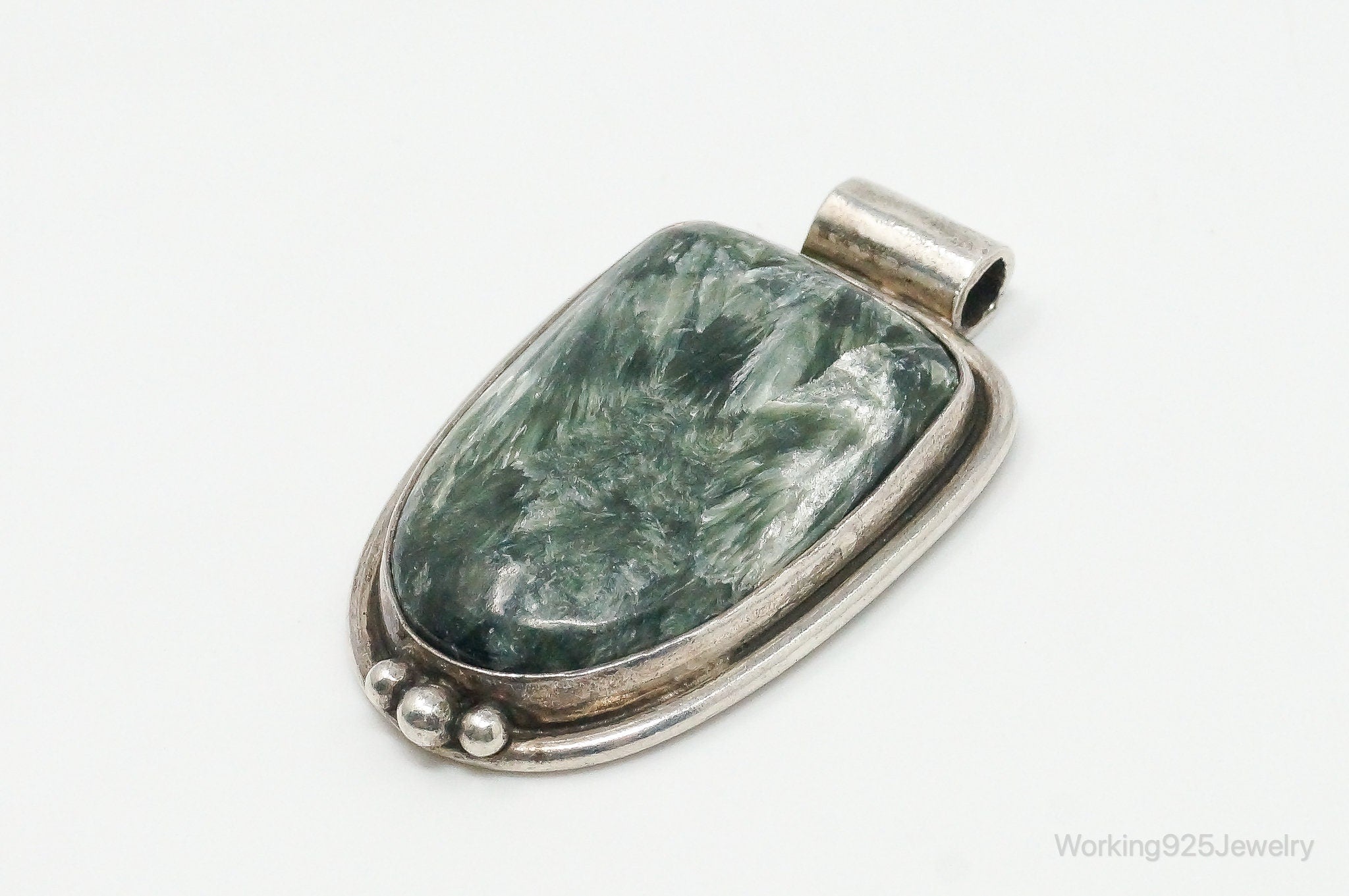 Vintage Large Green Seraphinite Sterling Silver Necklace Pendant | Jewelry > Necklaces > Pendants | Wiccan Center