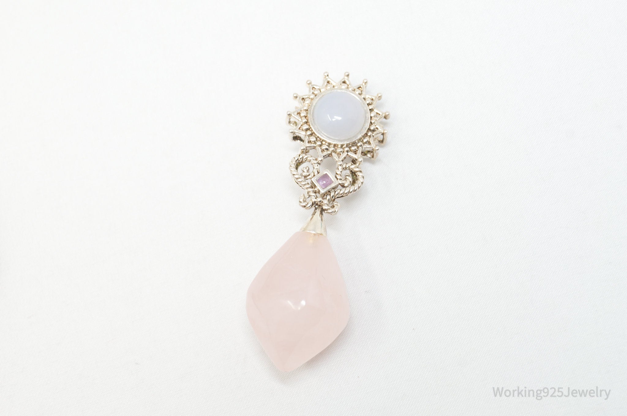 Vintage Designer MRF Rose Quartz Amethyst Sterling Silver Necklace Pendant | Jewelry > Necklaces > Pendants | Wiccan Center