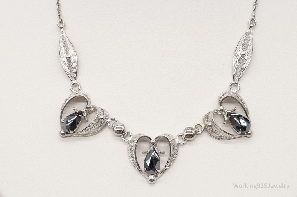 Vintage Designer Sorrento Hematite Filigree Hearts Sterling Silver Necklace | Jewelry > Necklaces > Pendants | Wiccan Center