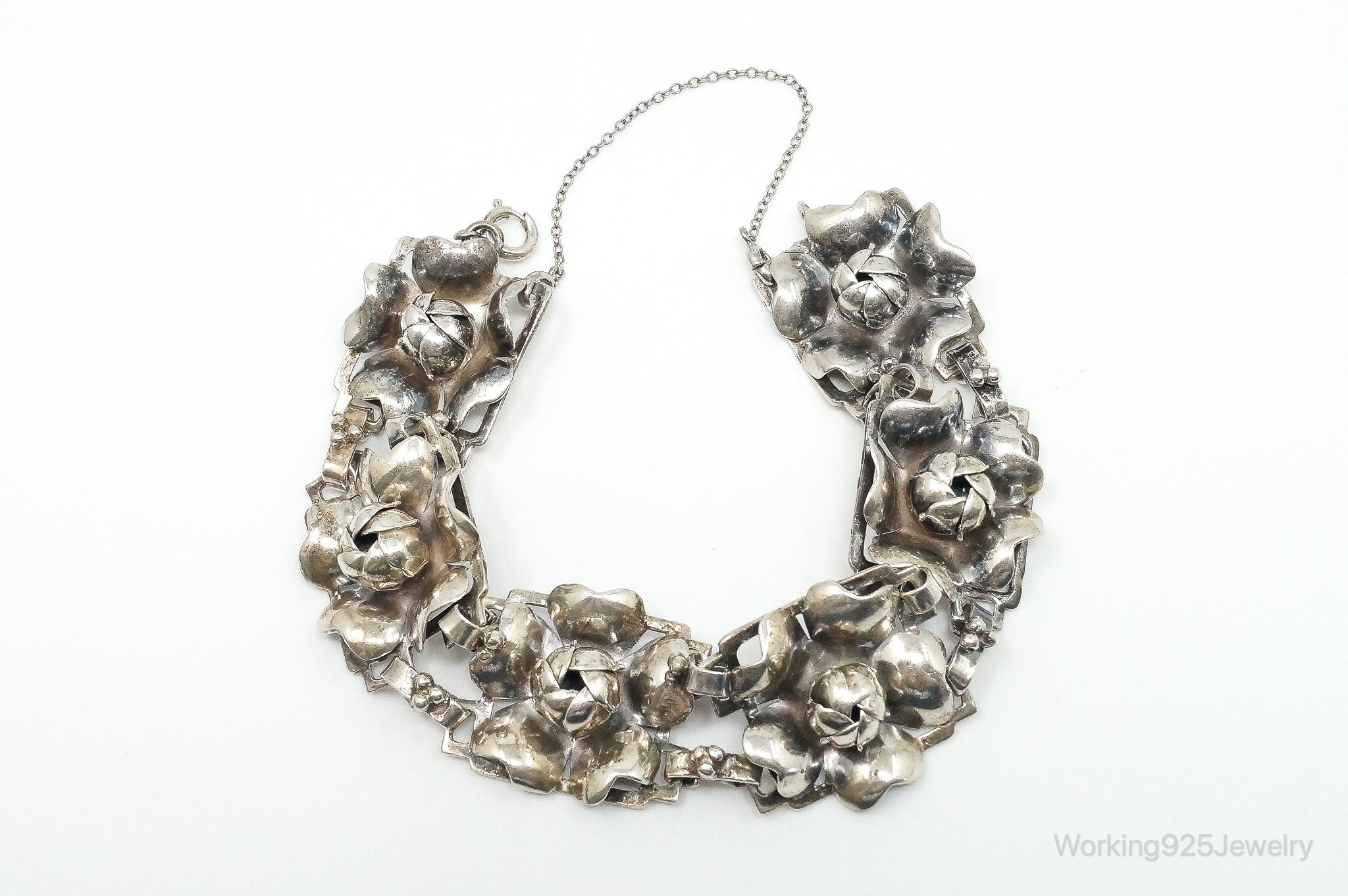 RARE 1940s Designer HOBE Flower Panels Sterling Silver Bracelet | Jewelry > Bracelets | Wiccan Center