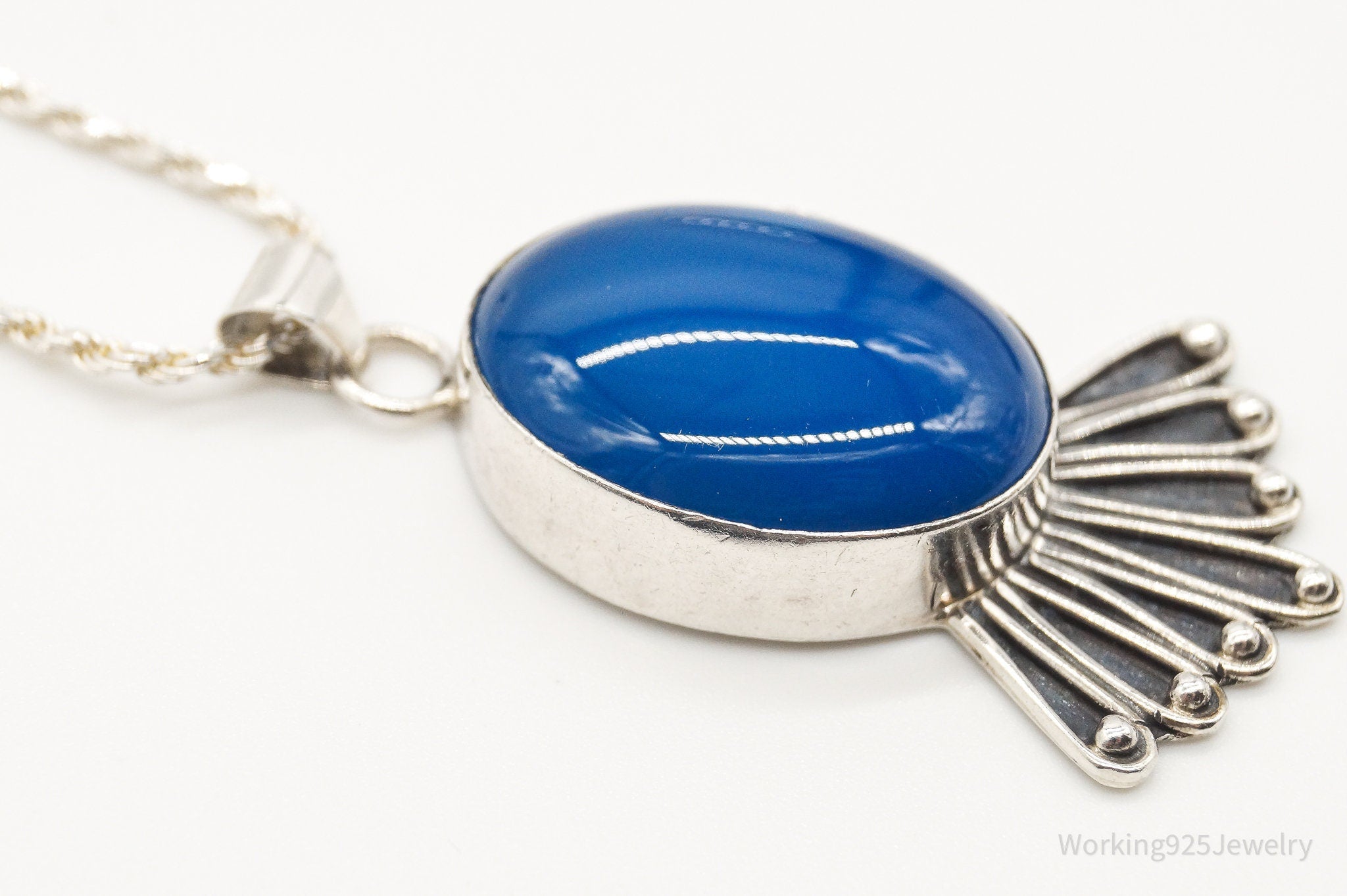Vintage Deep Blue Chalcedony Sterling Silver Necklace | Jewelry > Necklaces > Pendants | Wiccan Center