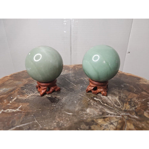 1.88LB 2Pcs A Set Of Natural Jade Crystal Jasper Sphere Ball Polished W/Stands | | Wiccan Center