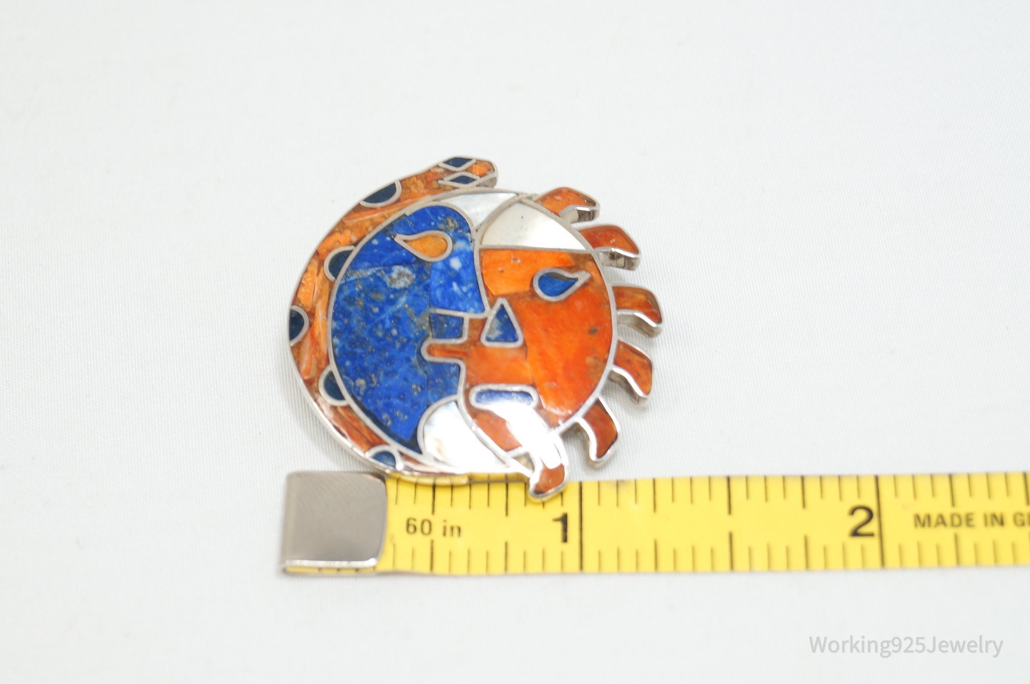 Vtg Large Handmade Mexico Sun Moon 950 Silver Southwestern Brooch Pendant | Jewelry > Necklaces > Pendants | Wiccan Center