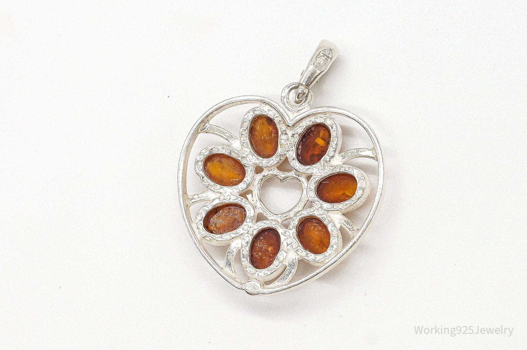 Vintage Amber Heart Modernist Sterling Silver Pendant | Jewelry > Necklaces > Pendants | Wiccan Center