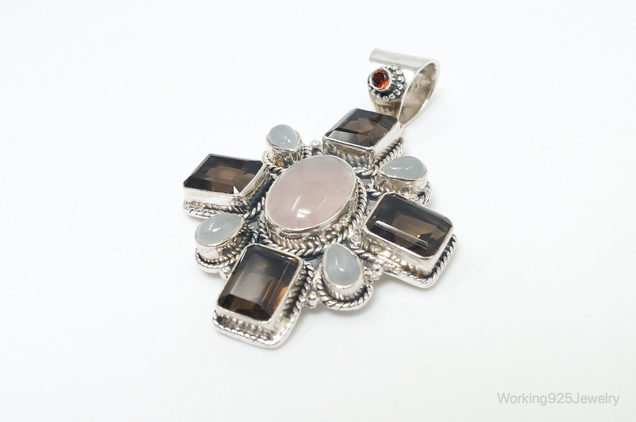 Vintage Smoky Topaz Rose Quartz Southwestern Cross Sterling Silver Pendant | Jewelry > Necklaces > Pendants | Wiccan Center