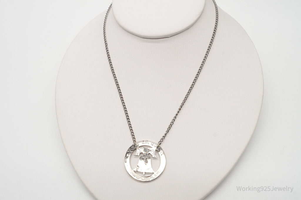 Vintage Half Dollar Coin Cut Out Pendant Silver Chain Necklace | Jewelry > Necklaces > Pendants | Wiccan Center