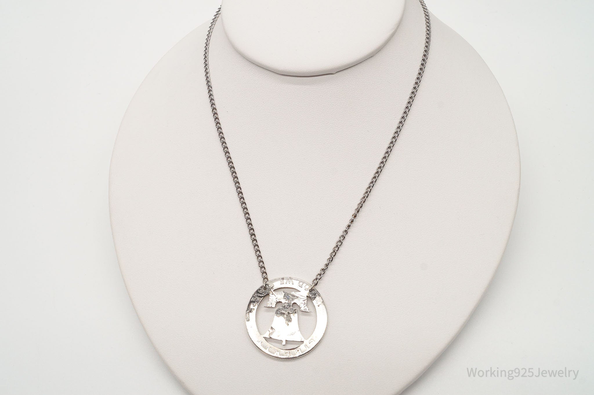 Vintage Half Dollar Coin Cut Out Pendant Silver Chain Necklace | Jewelry > Necklaces > Pendants | Wiccan Center