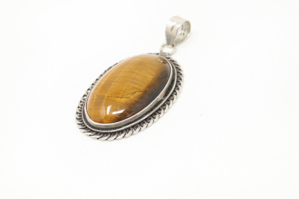 Vintage Large Southwestern Tigers Eye Sterling Silver Necklace Pendant | Jewelry > Necklaces > Pendants | Wiccan Center