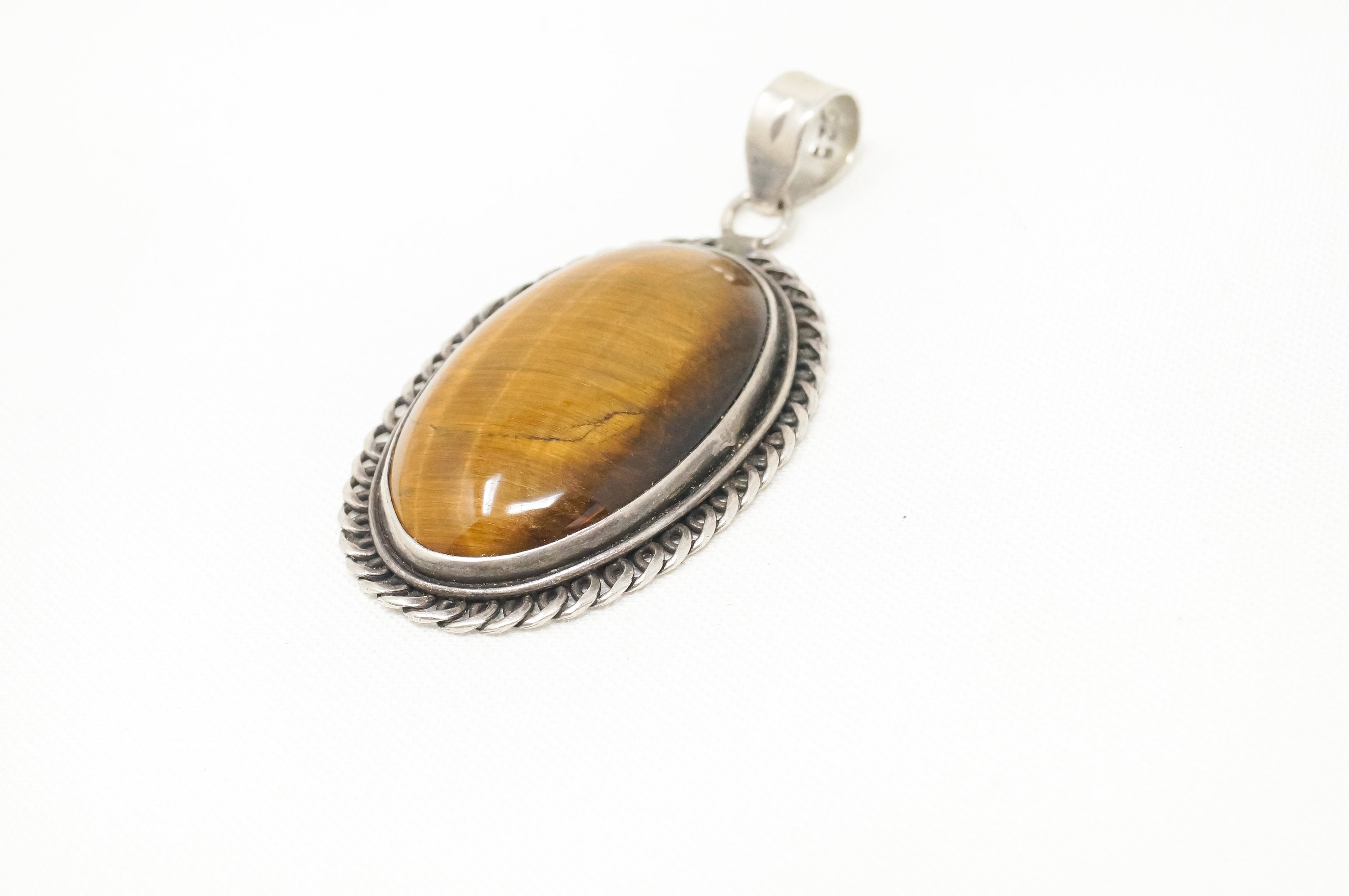 Vintage Large Southwestern Tigers Eye Sterling Silver Necklace Pendant | Jewelry > Necklaces > Pendants | Wiccan Center