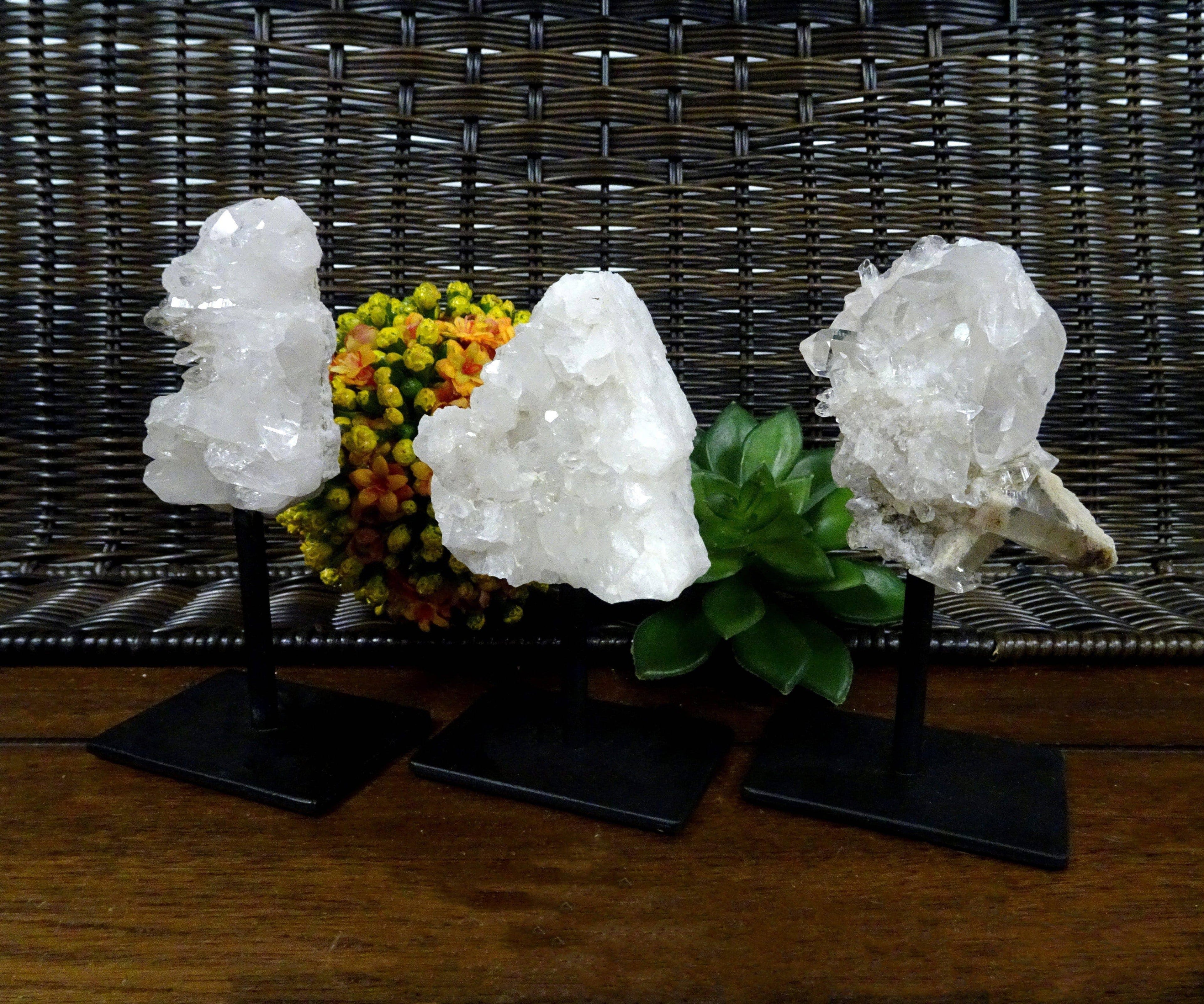 Crystal Quartz Cluster on Metal Stand