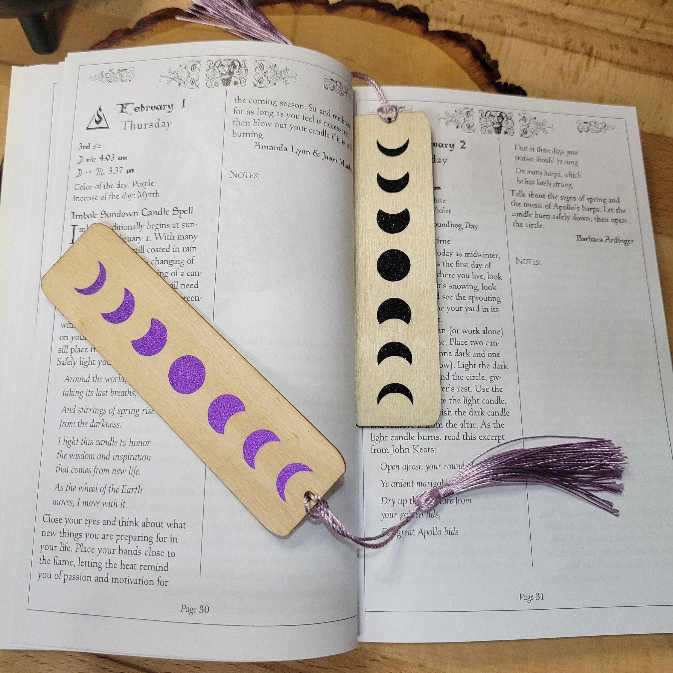 Moon Phases Wood Bookmark