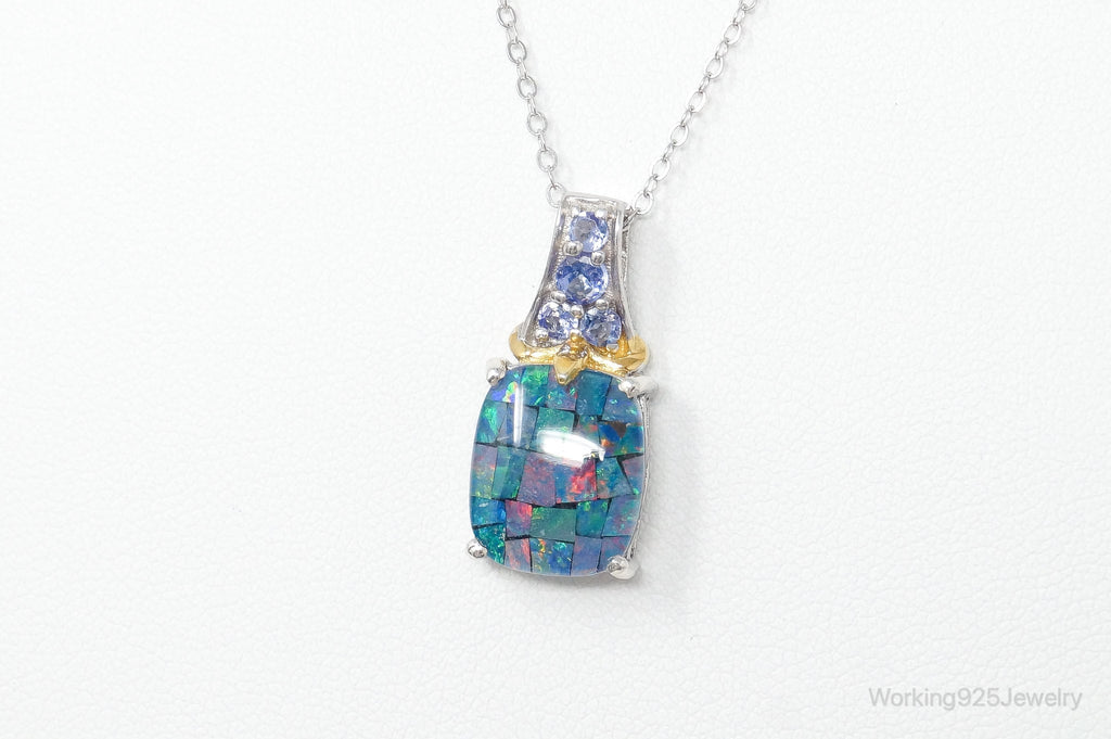 Vintage Blue Opal Amethyst Gold Vermeil Sterling Silver Necklace | Jewelry > Necklaces > Pendants | Wiccan Center