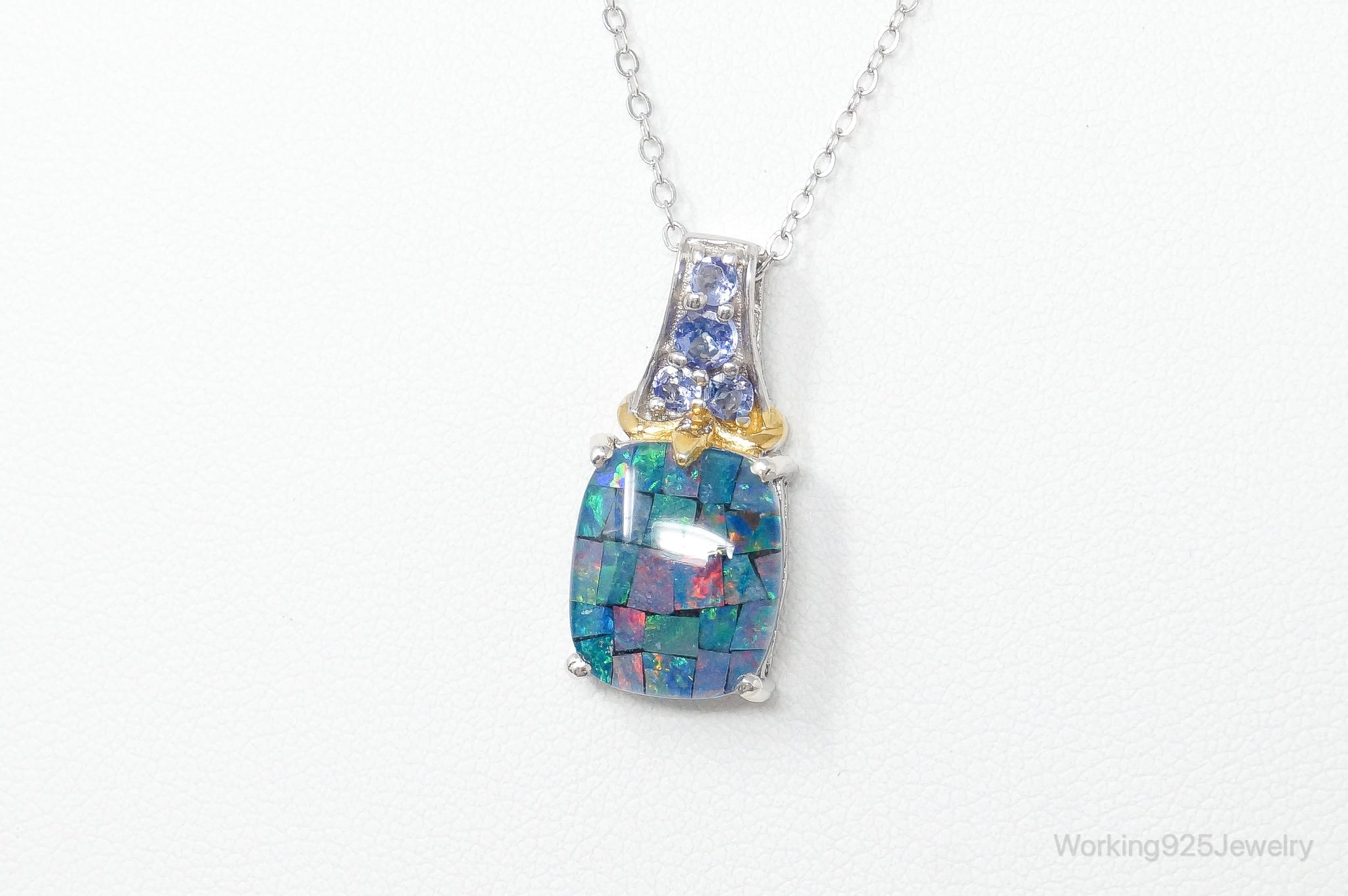 Vintage Blue Opal Amethyst Gold Vermeil Sterling Silver Necklace | Jewelry > Necklaces > Pendants | Wiccan Center