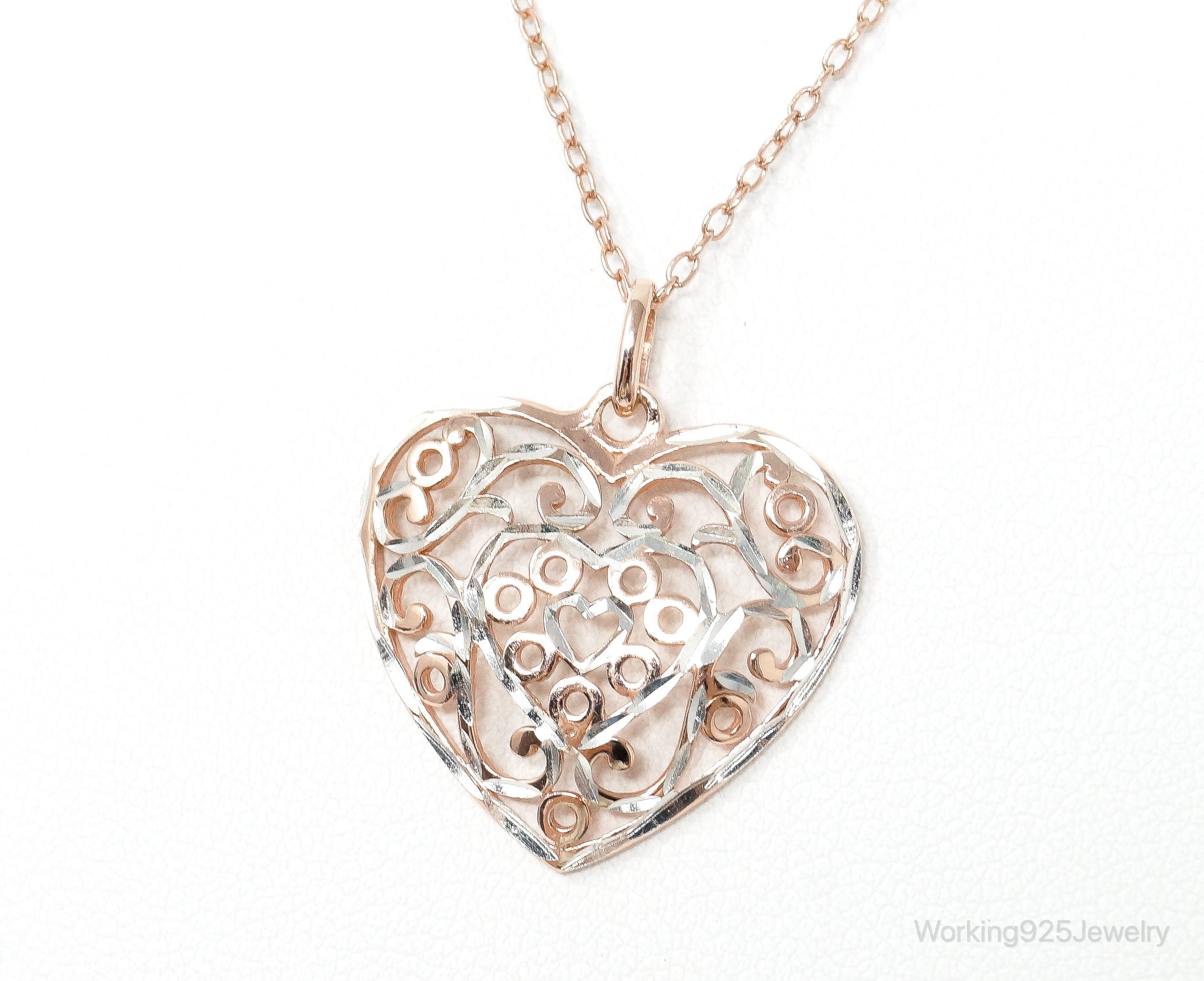 Vintage Rose Gold Vermeil Heart Sterling Silver Necklace - 18 Inch Chain | Jewelry > Necklaces > Pendants | Wiccan Center