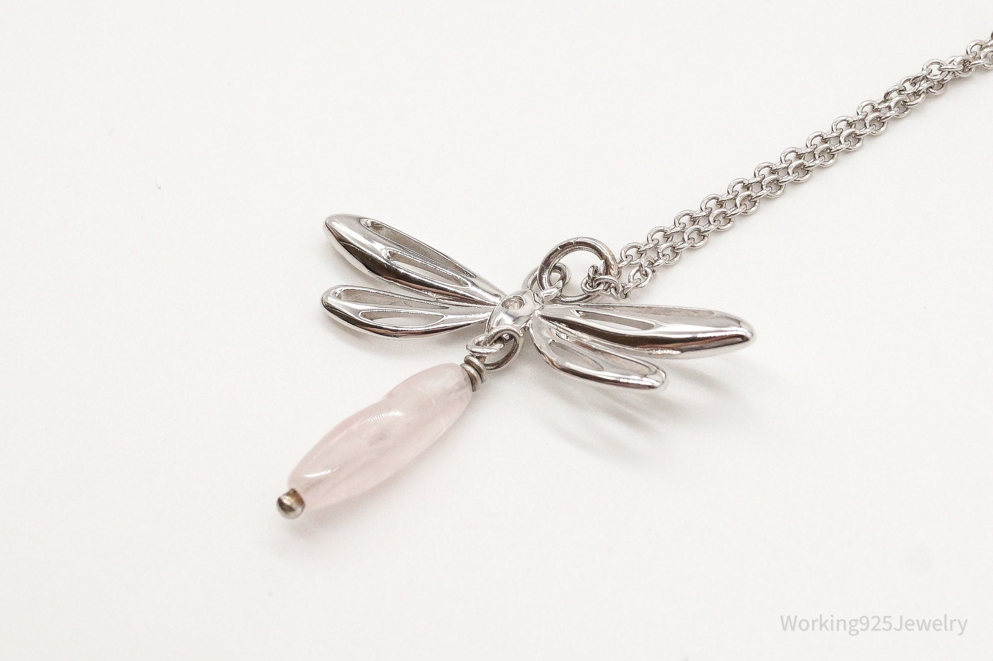 Rose Quartz Dragonfly Sterling Silver Necklace | Jewelry > Necklaces > Pendants | Wiccan Center