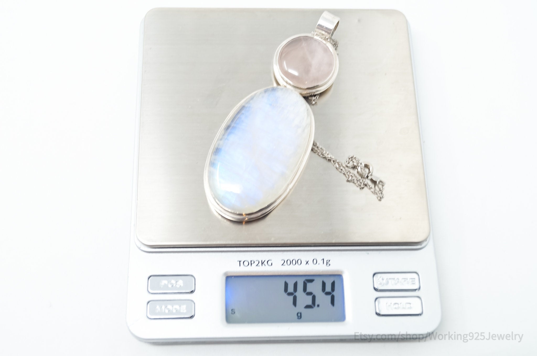 Vintage Large Moonstone Rose Quartz Sterling Silver Southwestern Necklace | Jewelry > Necklaces > Pendants | Wiccan Center