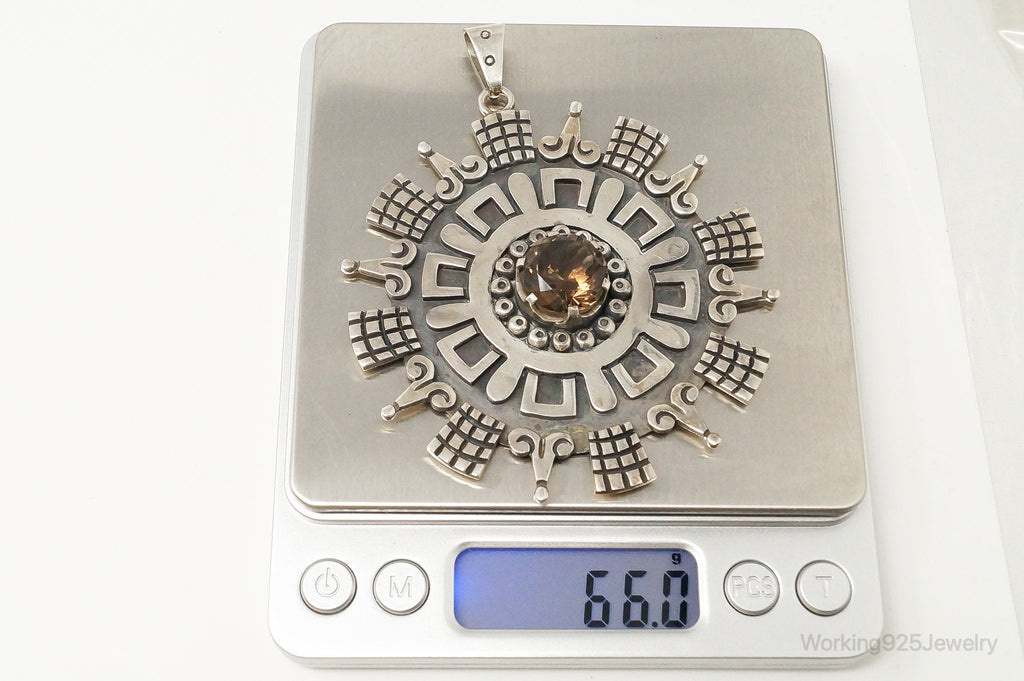 Large Rare Taxco Designer Damaso Gallegos Smoky Topaz Sterling Silver Pendant | Jewelry > Necklaces > Pendants | Wiccan Center